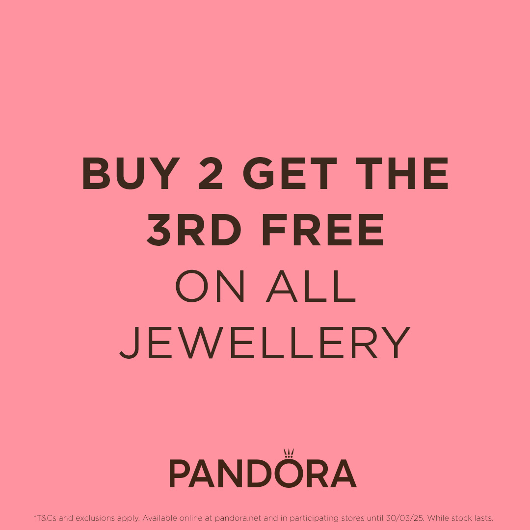 Buy 2, get the 3rd free on jewellery at Pandora