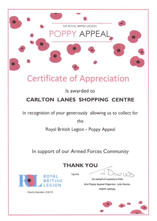 Royal British Legion - Poppy Appeal success